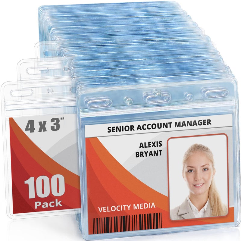 Mifflin-USA Card Protector (Clear, 4x3 Inches, 100 Pack), Waterproof and Resealable Horizontal Plastic ID Name Badge Holders - Image 1